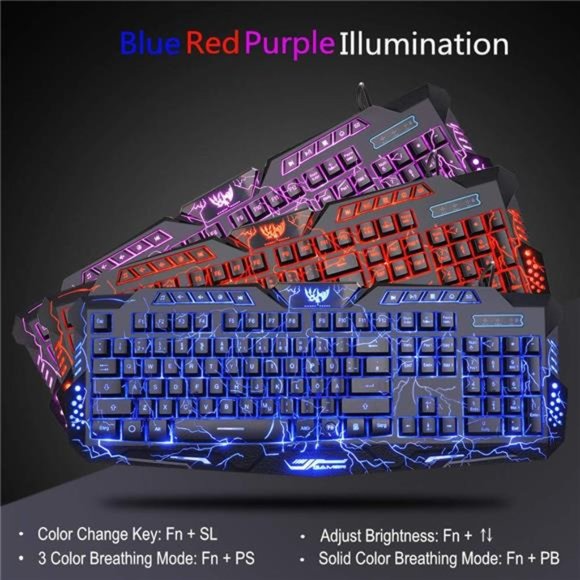 Gaming Keyboard and Mouse,USB Wired Backlit Gaming Mouse and Keyboard Combo - Picture 3 of 7